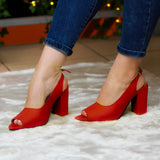 Elegancia Cotidiana: Zapatos Con Tacón Robusto Rojo / 35 Normal Medianos