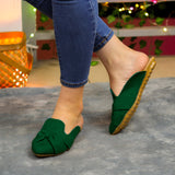 Flats Destalonadas Con Toque Elegante. Fabricados En Gamuza Verde / 35 Normal Zapatos Bajitos