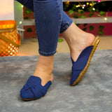 Flats Destalonadas Con Toque Elegante. Fabricados En Gamuza Azul / 35 Normal Zapatos Bajitos