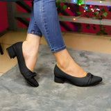 Zapatos Con Tacón Bajo Y Detalle De Nudo Delicado 35 / Normal Negro Bajitos