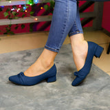 Zapatos Con Tacón Bajo Y Detalle De Nudo Delicado 35 / Normal Azul Bajitos
