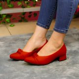 Zapatos Con Tacón Bajo Y Detalle De Nudo Delicado 35 / Normal Rojo Bajitos