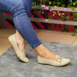Elegancia Casual Diaria: Zapatillas Versátiles Con Detalle Metálico Beige / 35 Normal Zapatos