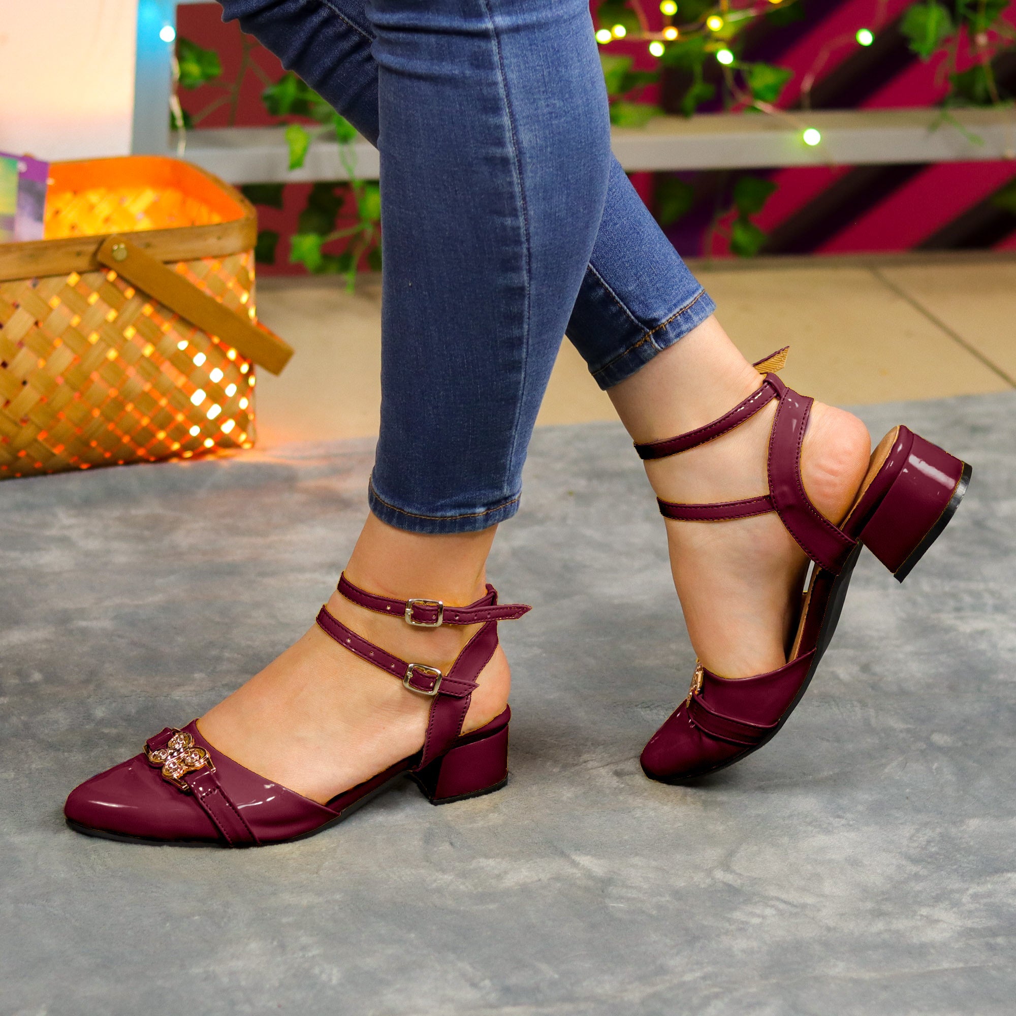 Encanto Y Confort: Zapatos De Charol En Tacón Bajo Diseño Sofisticado Rojo Vino / 35 Normal Medianos