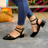 Encanto Y Confort: Zapatos De Charol En Tacón Bajo Diseño Sofisticado Negro / 35 Normal Medianos