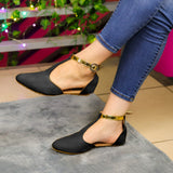 Elegantes Flats Semi Abierta Con Faja Ajustable En Color Dorado. Negro / 35 Normal Zapatos Bajitos
