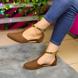 Elegantes Flats Semi Abierta Con Faja Ajustable En Color Dorado. Cafe / 35 Normal Zapatos Bajitos