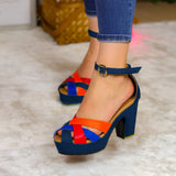 Sandalias Coloridas De Tacón Alto: Estilo Vibrante Y Veraniego Zapatos Medianos