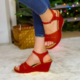 Sandalias Elevadas Con Ajuste Perfecto Rojo / 35 Normal Zapatos Medianos