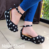 Alegres Plataformas Cerradas Con Tela De Patrón Puntitos 3 Colores Para Elegir Zapatos Medianos
