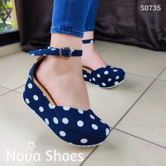 Alegres Plataformas Cerradas Con Tela De Patrón Puntitos 3 Colores Para Elegir Zapatos Medianos