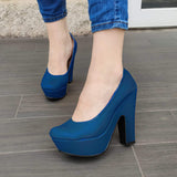 Zapato Totalmente Cerrado Estilo Formal Para Oficinas Azul / 35 Normal Zapatos Altos