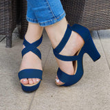 Zapato Con Fajas Traseras Cruzadas Gruesas Azul / 35 Normal Zapatos Altos