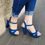 Delicado Zapato Diseño De Tiras Delgadas Cruzadas Azul / 35 Normal Zapatos Altos