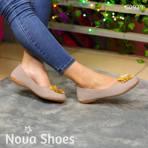 Belleza Catracha: Flats Con Detalle De Flor Beige / 35 Normal Zapatos Bajitos