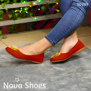 Belleza Catracha: Flats Con Detalle De Flor Rojo / 35 Normal Zapatos Bajitos