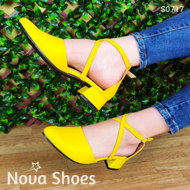 Bello Calzado Con Taconcito Cerrado De Enfrente Puntudo Bonito Diseño Y Exclusivo Amarillo / 35