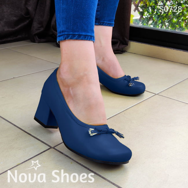 Bello Calzado Con Taconcito Cerrado Y Punta Redonda Bonito Diseño Exclusivo Azul / 35 Normal Zapatos