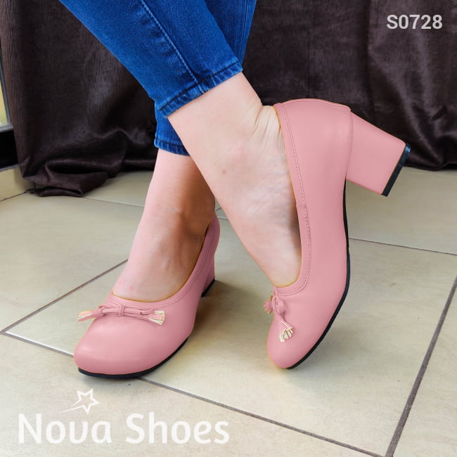 Bello Calzado Con Taconcito Cerrado Y Punta Redonda Bonito Diseño Exclusivo Rosado / 35 Normal