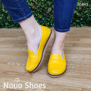Bello Mocasin De Un Solo Color Con Plantilla Suave Estilo Bajito Amarillo / 35 Normal Zapatos