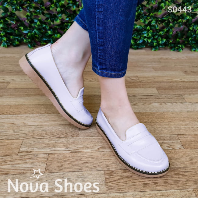 Bello Mocasin De Un Solo Color Con Plantilla Suave Estilo Bajito Blanco / 35 Normal Zapatos Bajitos