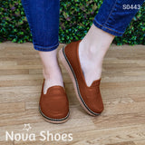 Bello Mocasin De Un Solo Color Con Plantilla Suave Estilo Bajito Cafe / 35 Normal Zapatos Bajitos