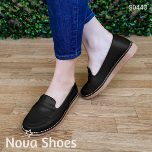Bello Mocasin De Un Solo Color Con Plantilla Suave Estilo Bajito Negro / 35 Normal Zapatos Bajitos