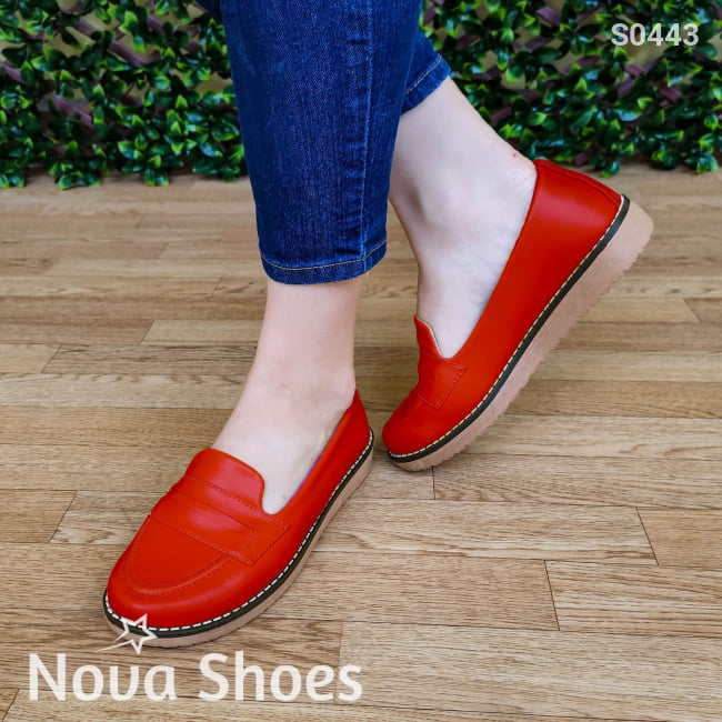 Bello Mocasin De Un Solo Color Con Plantilla Suave Estilo Bajito Rojo / 35 Normal Zapatos Bajitos