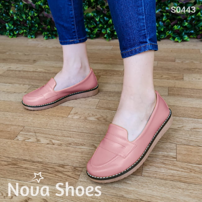 Bello Mocasin De Un Solo Color Con Plantilla Suave Estilo Bajito Rosado / 35 Normal Zapatos Bajitos