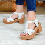 Bellos Tacones Hechos Cuerina Con Suela Beige Blanco / 35 Normal Zapatos Medianos