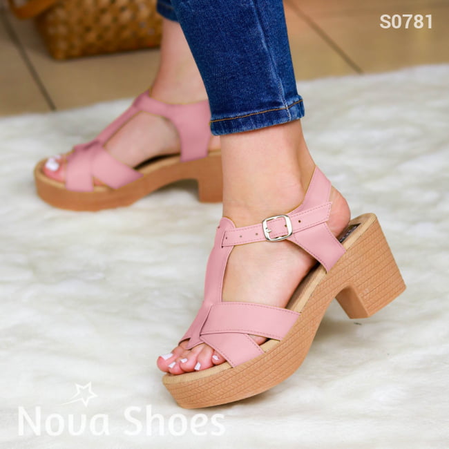 Bellos Tacones Hechos Cuerina Con Suela Beige Rosado / 35 Normal Zapatos Medianos