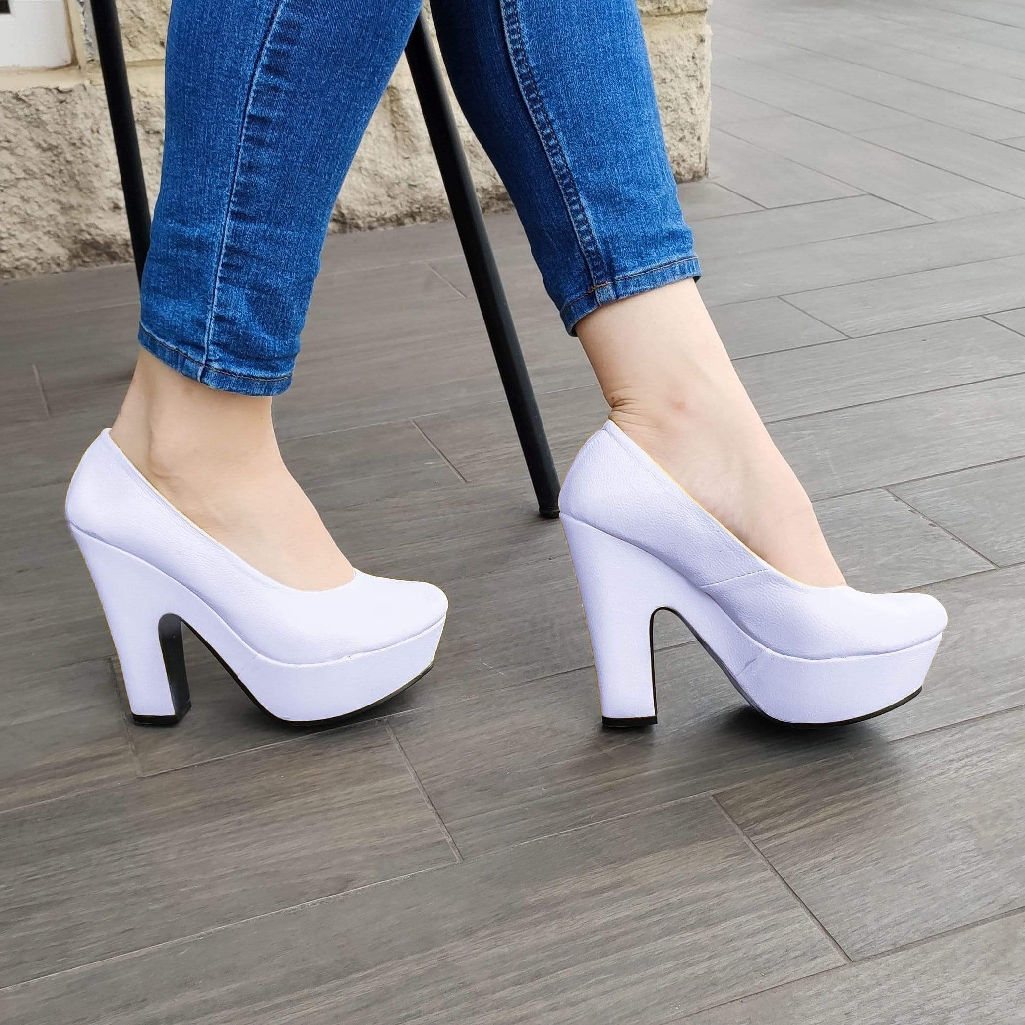 Zapato Totalmente Cerrado Estilo Formal Para Oficinas Blanco / 35 Normal Zapatos Altos