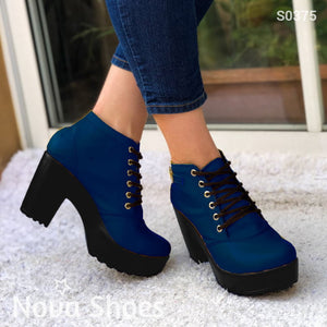 Botín Ideal Con Tacón Color Negro. Elige Entre 7 Colores Azul / 35 Normal Zapatos Medianos