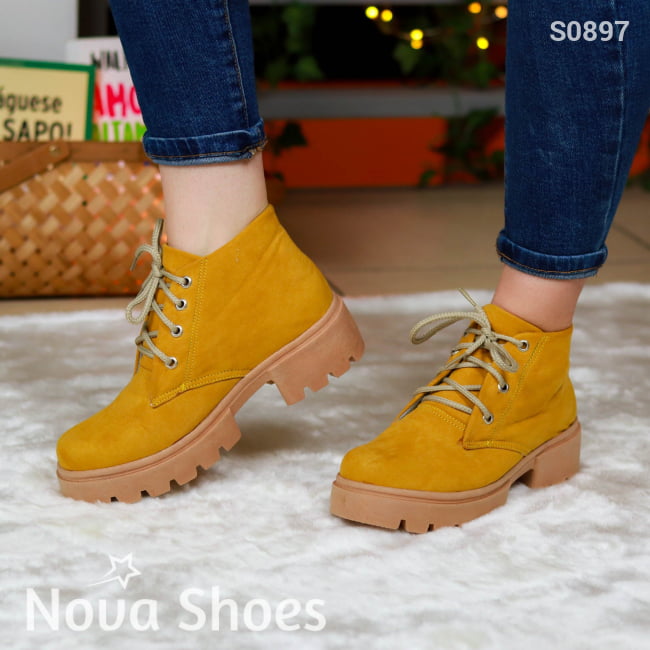 Botines De Aventura Urbana Amarillo / 35 Normal Zapatos Medianos