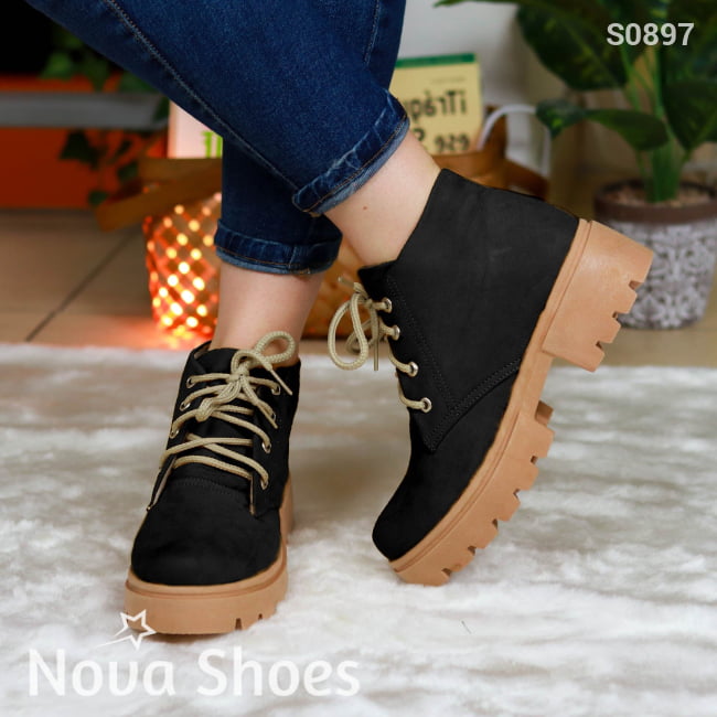 Botines De Aventura Urbana Negro / 35 Normal Zapatos Medianos
