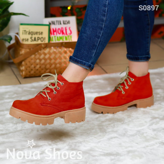 Botines De Aventura Urbana Rojo / 35 Normal Zapatos Medianos