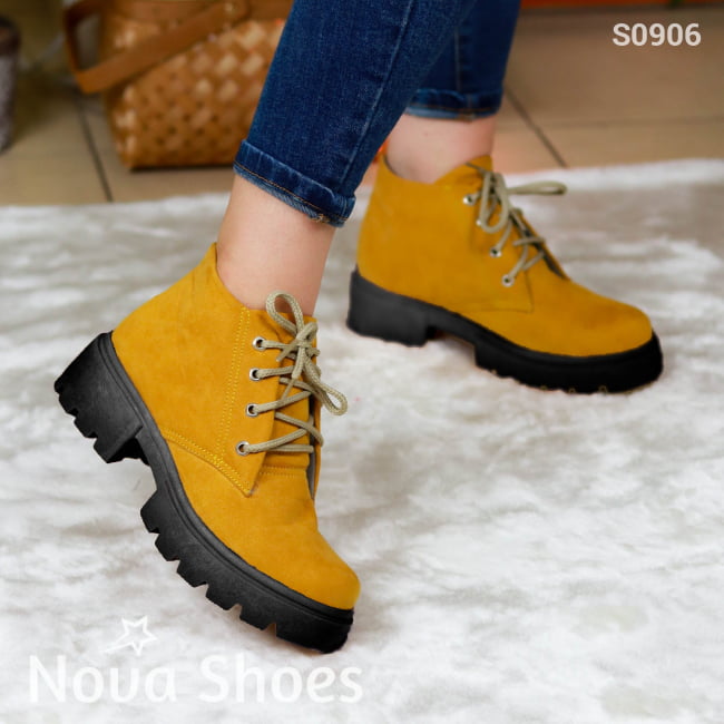 Botines De Suela Negra Aventura Urbana Hechos Gamuza Amarillo / 35 Normal Zapatos Medianos