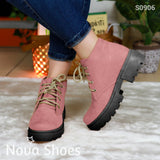 Botines De Suela Negra Aventura Urbana Hechos Gamuza Rosado / 35 Normal Zapatos Medianos