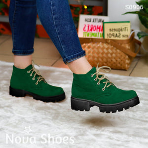 Botines De Suela Negra Aventura Urbana Hechos Gamuza Verde / 35 Normal Zapatos Medianos