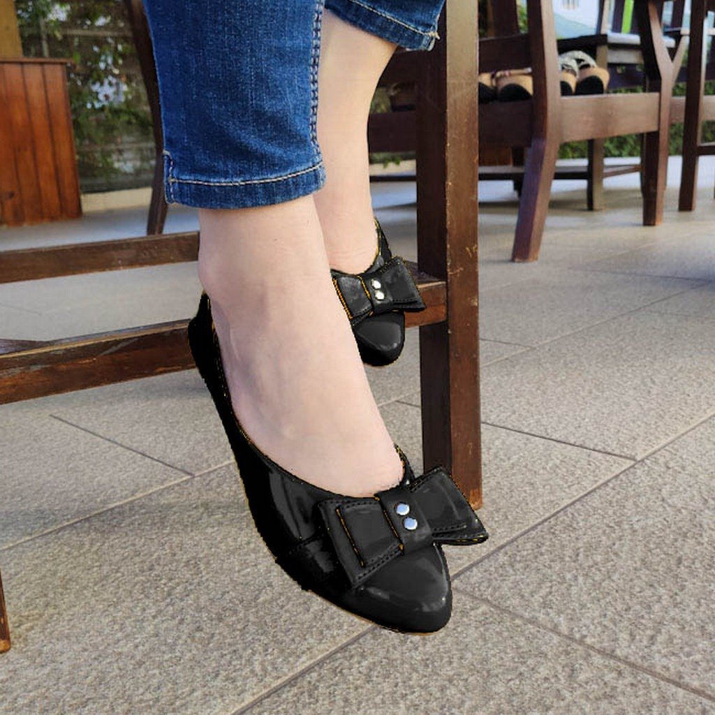 Flats De Charol Negro / 35 Nomal Zapatos Bajitos