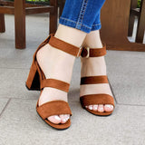 Lindas Sandalias De Gamuza Con Tres Fajas Cafe / 35 Normal Zapatos Medianos
