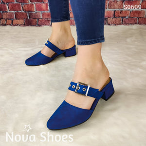 Calzado Con Taconcito Cerrado De Enfrente Puntudo Azul / 35 Normal Zapatos Bajitos