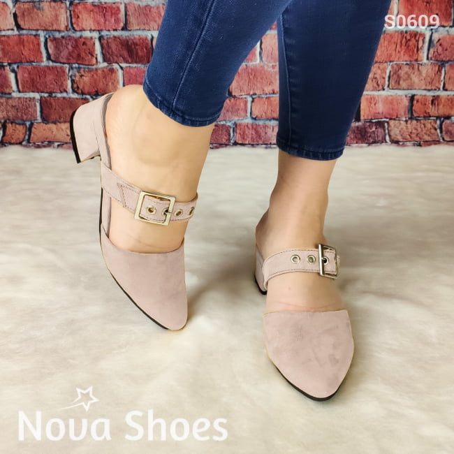Calzado Con Taconcito Cerrado De Enfrente Puntudo Beige / 35 Normal Zapatos Bajitos