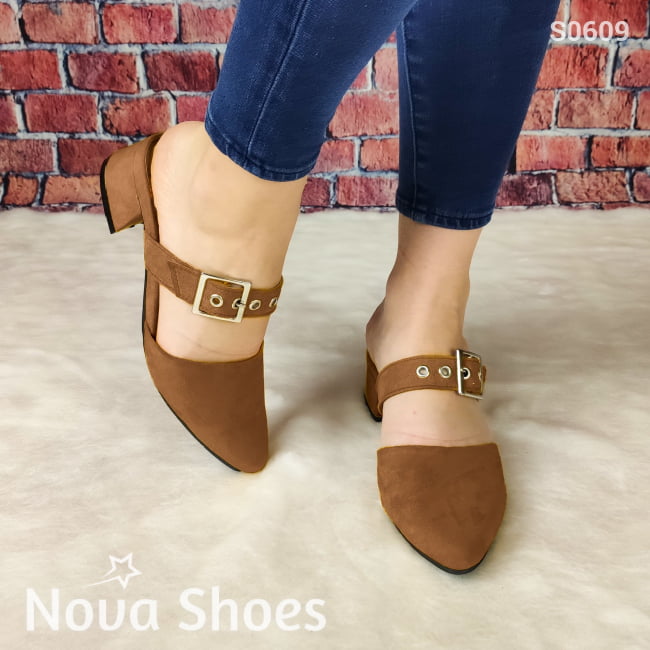 Calzado Con Taconcito Cerrado De Enfrente Puntudo Cafe / 35 Normal Zapatos Bajitos