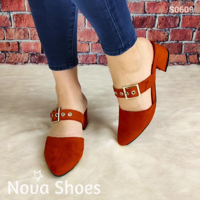 Calzado Con Taconcito Cerrado De Enfrente Puntudo Rojo / 35 Normal Zapatos Bajitos