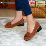 Calzado De Cuerina Tacón Pequeño Y Discreto Cafe / 35 Normal Zapatos Medianos