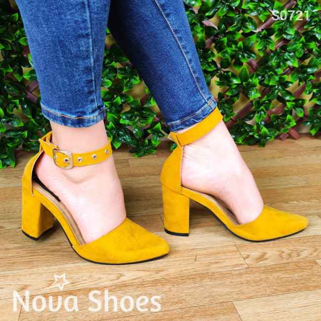 Calzado De Gamuza. Sandalias Femeninas Puntudas Cerradas Enfrente Amarillo / 35 Normal Zapatos