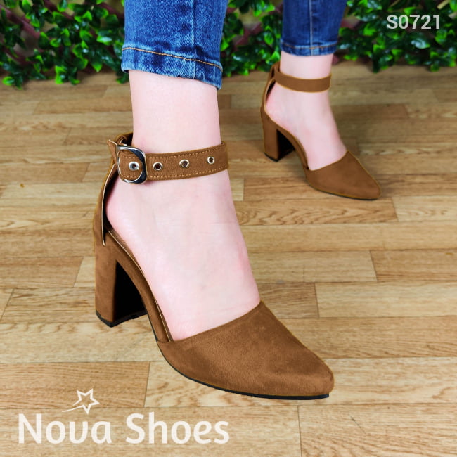 Calzado De Gamuza. Sandalias Femeninas Puntudas Cerradas Enfrente Cafe / 35 Normal Zapatos Medianos