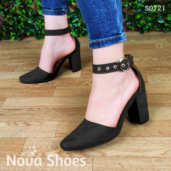 Calzado De Gamuza. Sandalias Femeninas Puntudas Cerradas Enfrente Negro / 35 Normal Zapatos Medianos