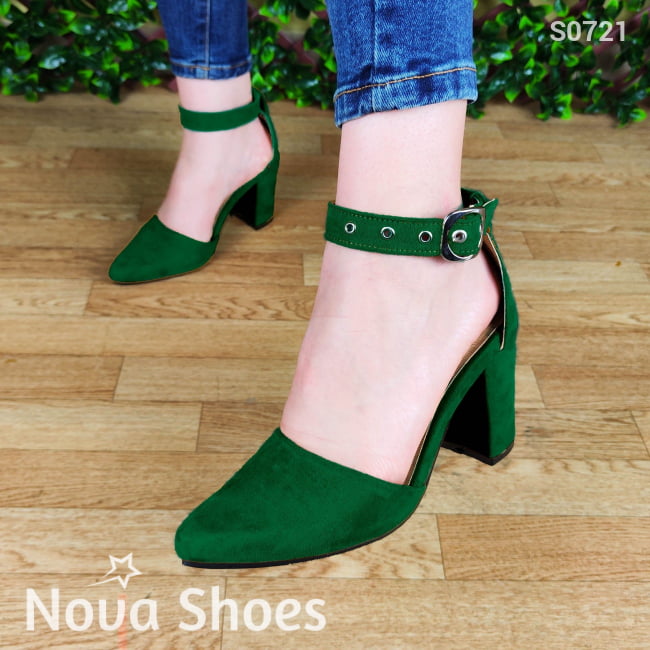 Calzado De Gamuza. Sandalias Femeninas Puntudas Cerradas Enfrente Verde / 35 Normal Zapatos Medianos